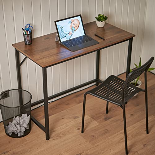 Computer Desk, Small Office Desk and Workstation, Work Desk for Home Office, Study, Bedroom, 50 x 100 x 75 cm, Industrial Style, Metal Frame, Hazelnut Brown and Black