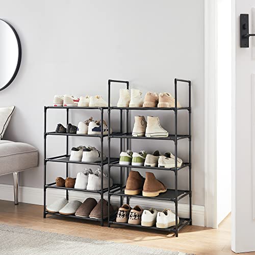 10-Tier Shoe Rack, Shoe Stand, Space-Saving Shoe Storage, 45 x 28 x 173 cm, Metal Frame, Non-Woven Fabric Shelves, for Hallway, Bedroom, Black