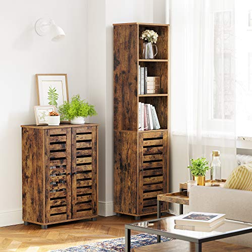 Bathroom Floor Cabinet, Storage Cabinet Unit, Multipurpose Cabinet, with 2 Louvred Doors, Adjustable Shelf, Sideboard, for Bedroom, Living Room, Kitchen, Rustic Brown