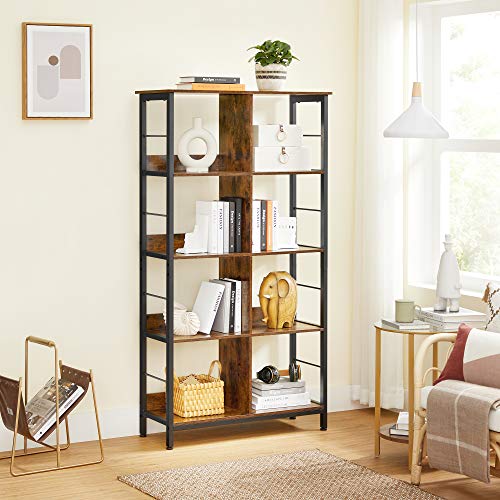 Bookcase, Bookshelf, Ladder Shelf 4-Tier, Display Storage Rack Shelf, for Office, Living Room, Bedroom, 80 x 33 x 149 cm, Industrial, Rustic Brown and Black