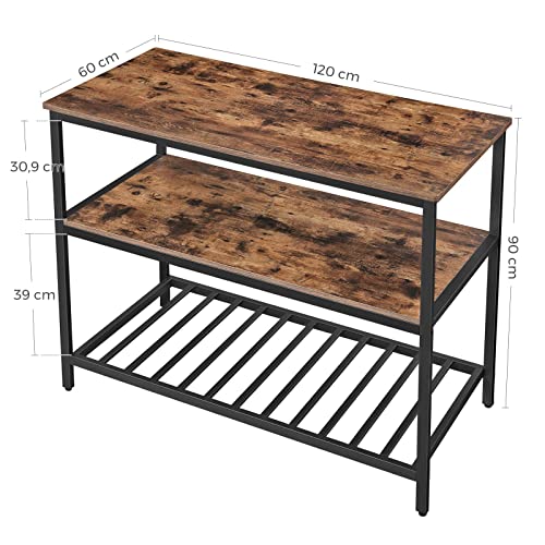 Baker's Rack, Kitchen Island with Large Worktop, Stable Steel Structure, 120 x 60 x 90 cm, Industrial Kitchen Shelf, Easy to Assemble, Rustic Brown and Black