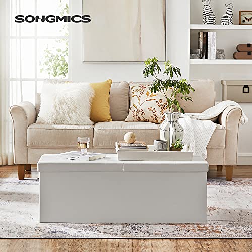 120L Folding Ottoman Bench Storage Box Storage Cube Flipping Lid Shoe Bench Footstool Load Capacity of 300 Kg White 110 x 38 x 38 cm