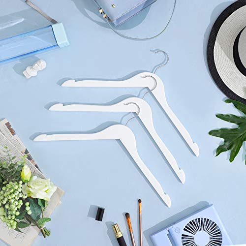 Coat Hangers, 20 Pack Wooden Clothes Hangers with Notched Shoulders, Solid Wood Hangers, 360° Swivel Hook, Non-Slip, 44 cm Long, White