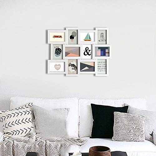 Picture Collage for 12 4" x 6" (10 x 15 cm) + 1 Single Photo Frame, Assembly Required, White Wood Grain