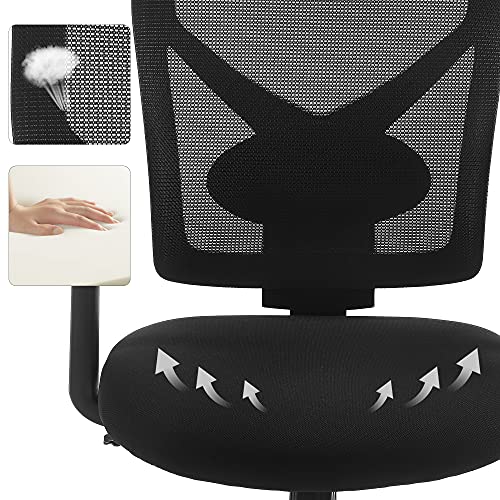 Mid-back Mesh Office Chair, Swivel Ergonomic Chair with Tilt Mechanism, Padded with Inner-Spring, Adjustable Lumbar Support, Armrests, Loading Capacity of 120 kg, Black