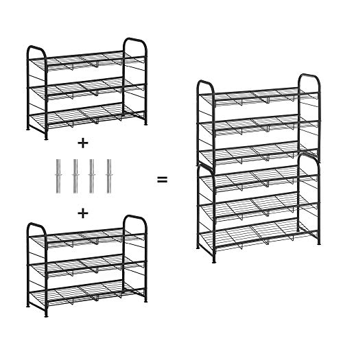 3-Tier Shoe Rack, Stackable Shoe Storage Organiser, Hold up to 12 Pairs, Steel, 68.5 x 27.5 x 49.5 cm, for High Heels, Trainers, Slippers, in the Entryway, Black