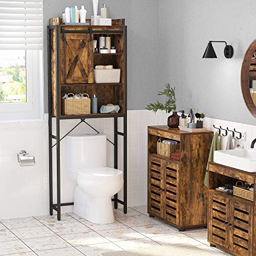 Over-the-Toilet Storage, Bathroom Oragniser Rack, for Washing Machine, with Small Cabinet, Steel Frame, Easy Assembly, Industrial, 64 x 24 x 171 cm, Rustic Brown and Black