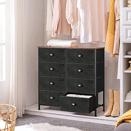 Fabric Chest of Drawers, Storage Drawers Tower, Dresser Cabinet with 8 Drawers for Bedroom Closet Living Room, Metal Frame, Industrial, Rustic Brown and Black