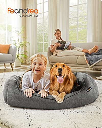 Dog Bed, Linen-Look Pet Bed, Dog Sofa Bed with Raised Edges, Non-Slip Bottom, Removable Washable Cover, XL, for Large Dogs, 110 x 75 x 27 cm, Light Grey