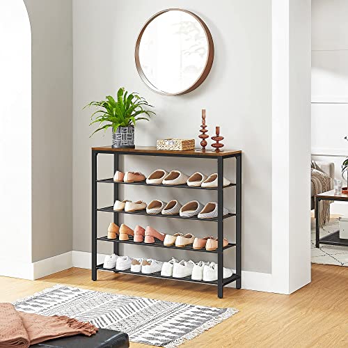 Shoe Rack, Shoe Storage Organiser with 4 Mesh Shelves and Large Surface for Bags, Shoe Shelf for Entryway, Hallway, Closet, Steel Frame, Industrial, Rustic Brown and Black