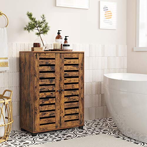 Bathroom Floor Cabinet, Storage Cabinet Unit, Multipurpose Cabinet, with 2 Louvred Doors, Adjustable Shelf, Sideboard, for Bedroom, Living Room, Kitchen, Rustic Brown