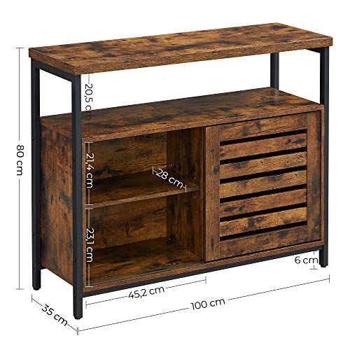 Sideboard, Floor Cabinet with Sliding Doors, Storage Cupboard, Living Room, Hall, Kitchen, Dining Room, Steel Frame, Industrial Style, Rustic Brown and Black