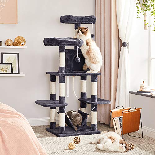 Cat Tree with Pompoms, Cat Tower 150 cm, Smoky Grey