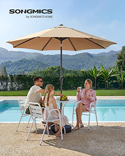 264 cm Garden Parasol Umbrella, UPF 50+, Sun Shade, 30° Tilt in 2 Directions, Crank Handle for Opening and Closing, for Outdoor Gardens Pool Balcony Patio, Base Not Included, Taupe