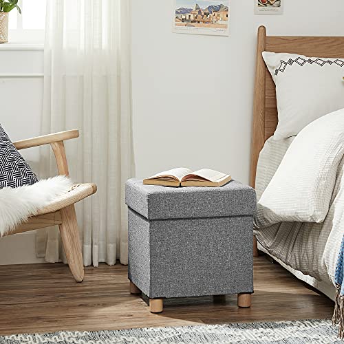 Storage Ottoman, Padded Foldable Bench, Chest with Lid, Solid Wood Feet, Space-Saving, Holds up to 300 kg, for Bedroom, Hallway, Children’s Room, Light Grey