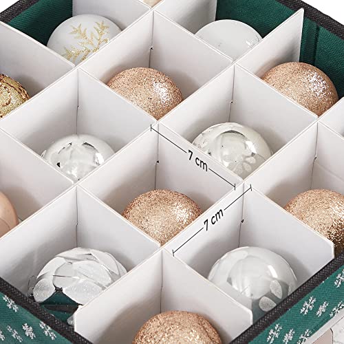 Christmas Bauble Storage Boxes, Set of 3 Storage Cube Bins for Christmas Decorations, 64 Box Places, Modular Dividers, 30.5 x 30.5 x 30.5 cm, Green