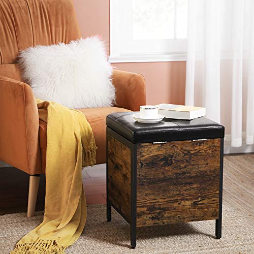 Stool, Bedroom Bench with Storage, Upholstered Seat, Hall, Bedroom, Living Room, Steel Frame, Simple Assembly, Synthetic Leather, Industrial Style, Rustic Brown and Black