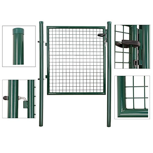 Garden Gate, Galvanised Steel, Sturdy and Durable, Lockable, 87 x 100 cm (Side Columns Not Included), 5 x 20 cm Mesh Grid, Green