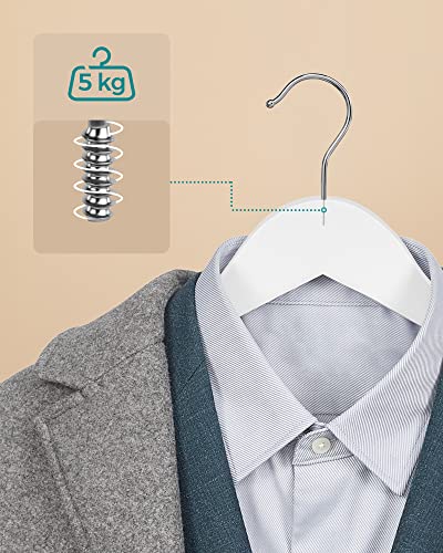 Wooden Hangers, 30 Pieces, Rack with Shoulder Grooves, Non-slip Trouser Bar and 360° Swivel Hook, for Complete Shirts Coats, White , Standard, Maple Wood, Metal