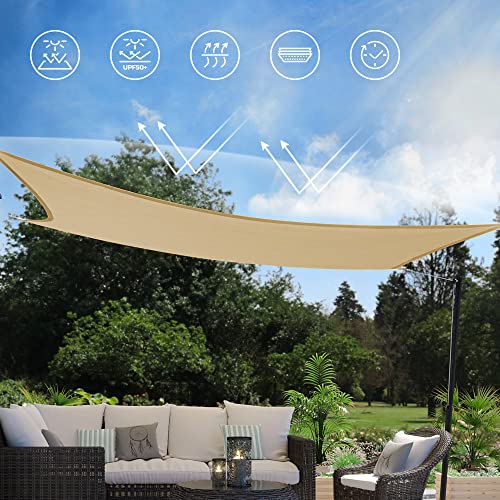 5 x 5 m Protective HDPE Sun Shade Sail for UV Protection, Breathable for Garden Balcony Terrace, Sand Yellow