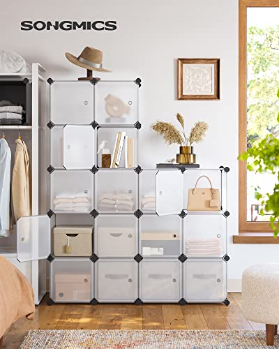 15-Cube DIY Storage Organiser Unit, Plastic Closet Cabinet, Wardrobe, with Doors, for Clothes Shoes Toys Books, Easy to Assemble, White