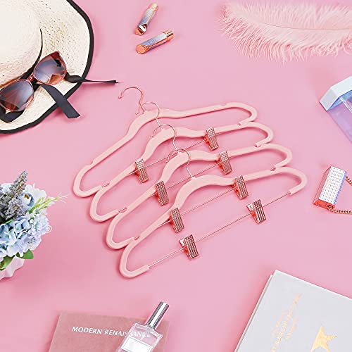 Adjustable Pliers and Gold Color Hook, Non-Slip Velvet Clothes Hanger, Space Saver, for Skirts, , Standard, ABS Plastic, Metal, Pink Light