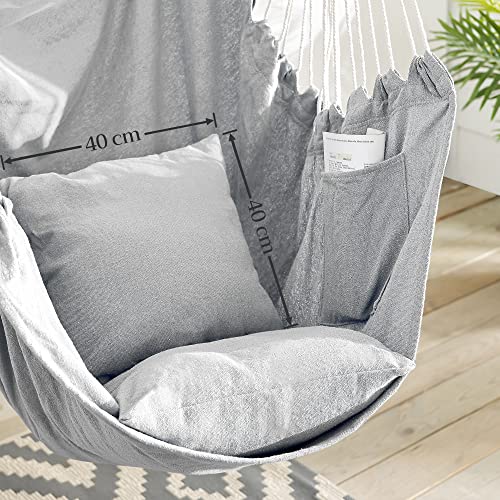 Hanging Chair, Hanging Chair with 2 Cushions, Metal Chain, Maximum Load 150 kg, Indoor and Outdoor Use, Living Room, Bedroom, Grey