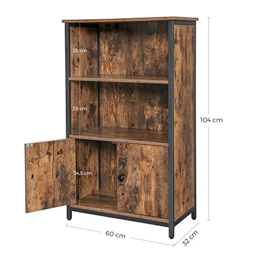 Floor Standing Cabinet, Storage Cabinet, Kitchen Cupboard with 2 Open Compartments, 1 Compartment with Doors, Multifunctional, Industrial Style, Rustic Brown and Black