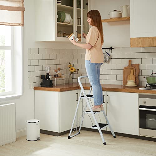 3 Step Ladder, Heavy Duty Steel, Folding, Portable with Anti-Slip Mat Max. Load Capacity up to 150 kg Tested and Certified by TÜV Rheinland