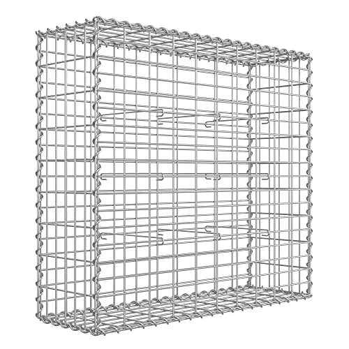 Gabion Basket, Metal Gabion Cage with 5 x 10 cm Mesh for Stones, Galvanised, Garden Decor Wall Partition, 100 x 90 x 30 cm, Silver