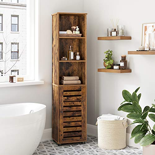 Bathroom Cabinet, Tall Bathroom Cabinet, with 3 Open Compartments, 2 Adjustable Shelves Back Door, for Bathroom, Living Room, Entry, Kitchen, Living Room, Rustic Brown