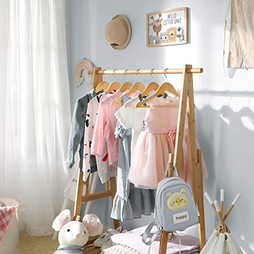 Solid Wood Children’s Hangers, 10-Pack Robust Kid’s Clothes Hangers, with Trousers Bar, Shoulder Notches, 360 Degree Swivel Hooks, 35 x 1.2 x 20 cm, Natural