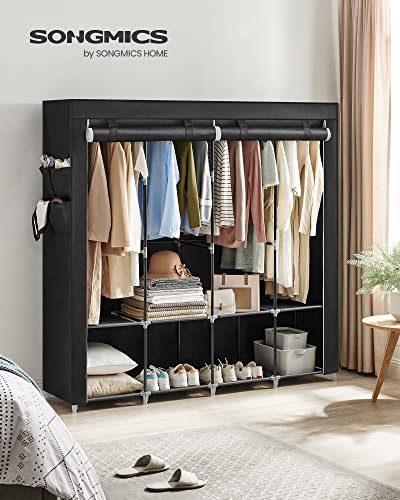 Clothes Wardrobe, Portable Closet, Garment Organiser Rack with 4 Hanging Rails, Shelves, 4 Side Pockets, 45 x 170 x 167 cm, Large Capacity for Bedroom, Living Room, Black