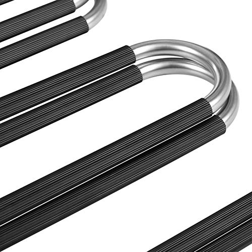 Trousers Hangers, Pack of 4 Space-Saving 5-Tier Metal Pants Hangers, S-Type Non-Slip Hangers for Jeans, Scarves, Towels, Ties, Silver and Black