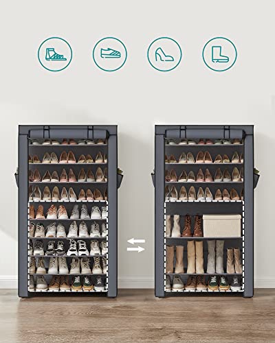 10-Tier Shoes Rack with Dustproof Cover, Storage Cabinet, Organizer Hold up to 40 Pairs of Shoes, in Living Room, Hallway, 88 x 28 x 160 cm, Grey