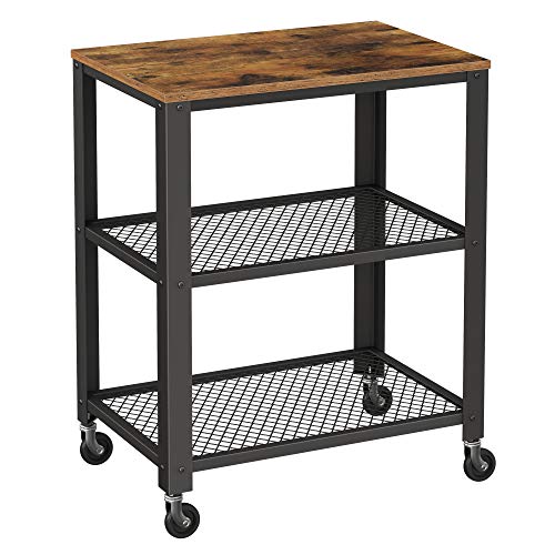 Serving Cart Trolley, Industrial Kitchen Rolling Utility Cart, Heavy Duty Storage Organiser, Wheels, for Kitchen and Living Room, Rustic Brown