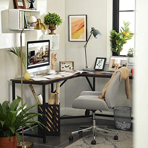 L-Shaped Computer Desk, Corner Desk for Study, Home Office, Gaming, Space-Saving, Easy Assembly, Industrial Design, Rustic Brown and Black