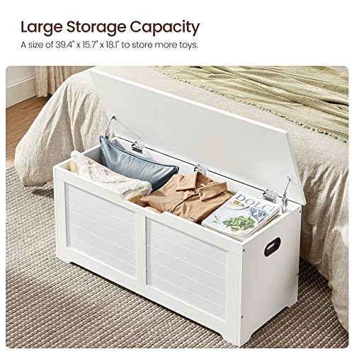 Storage Chest, Storage Bench, Blanket Box with 2 Safety Hinges, Shoe Storage Bench, Modern Style, 40 x 100 x 46 cm, for Hallway, Bedroom, Living Room, Matte White