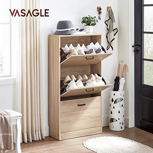 Shoe Cabinet with 3 Doors Shoe Rack, Shoe Cabinet with 3 Compartments, Adjustable, for Hallway, Living Room, Bedroom, 60 x 24 x 120 cm (L x W x H), Natural V1