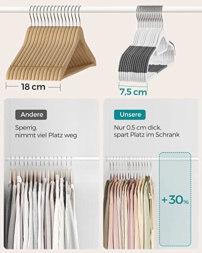 Set of 50, Durable Plastic Non-Slip Design, Space-Saving Hangers, Thickness of 0.5 cm, 360° Swivel Hook, Length of 42 cm, White and Dark , ABS, Light Grey, Standard