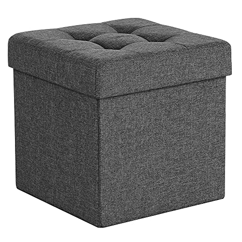 Folding Storage Ottoman Stool Footrest and Textile Linen Dark Grey 38 x 38 x 38 cm lsf27z