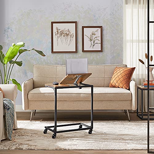 Sofa Table, Side Table with Tilting Top, Steel Frame, for Living Room, Bedroom, Easy Assembly, Rustic Brown and Black