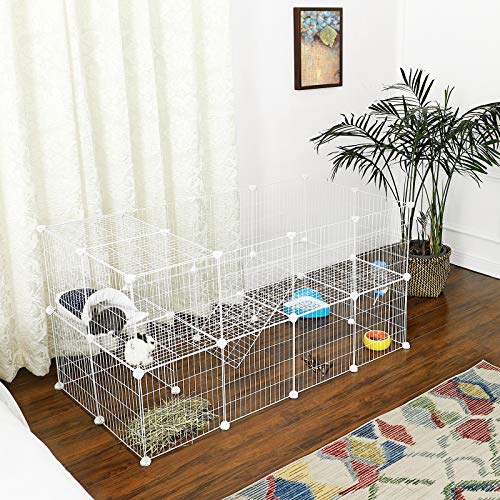 2-Floor Metal Pet Playpen, 36 Grid Panels, Customisable Cage Enclosure for Small Animals, Guinea Pigs Hamster Runs, Rabbit Hutches, Includes Mallet, Indoor Use, 143 x 73 x 71 cm, White