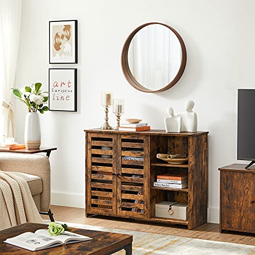 Sideboard Kitchen Cabinet with 2 Slat Doors Adjustable Shelf Freestanding 3 Open Compartments Dining Room 110 x 35 x 75 cm Vintage Brown