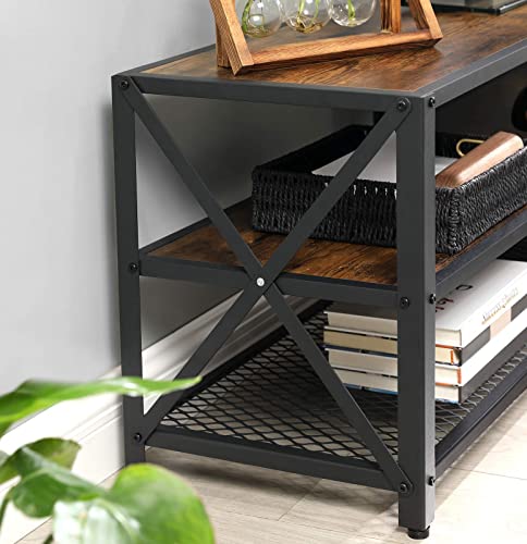 TV Stand, TV Table for TV up to 70 Inches, with Shelves, Steel Frame, Living Room, Bedroom Furniture, Rustic Brown and Black