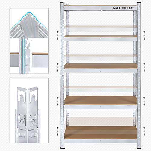 5-Tier Shelving Unit, Steel Shelving Unit for Storage, Tool-Free Assembly, for Garage, Shed, Load Capacity 875 kg, 40 x 90 x 180 cm, Silver