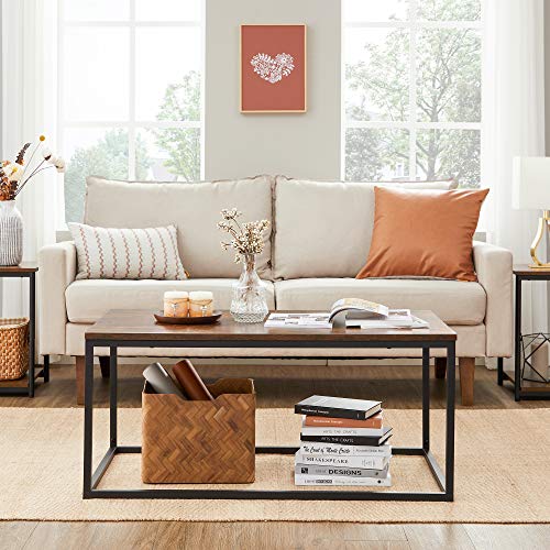 Coffee Table, Cocktail Table for Living Room, Tea Table with Steel Frame, Easy To Assemble, 100 x 55 x 45 cm, Industrial, Rustic Brown and Black