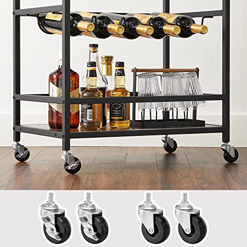 Kitchen Trolley on Wheels with Shelves Glass and Bottle Holders 60 x 40 x 75 cm Industrial Design Vintage Brown/Black