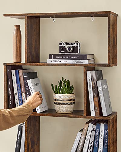 Wooden Bookcase, Cube Display Shelf and Room Divider, Freestanding Decorative Storage Shelving, 6-Tier Bookshelf, Rustic Brown