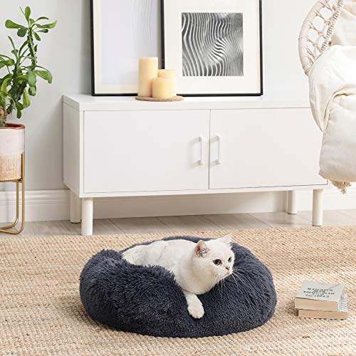 Dog Bed, Donut Cat Bed, Fluffy Calming Pet Bed with Removable, Washable Cover, Soft Long Plush, 50 cm, Dark Grey